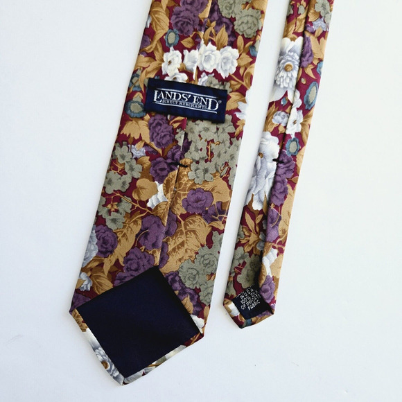 Vintage Lands End Silk Tie Floral Classic Preppy Eclectic Wedding Office Career - Picture 7 of 10